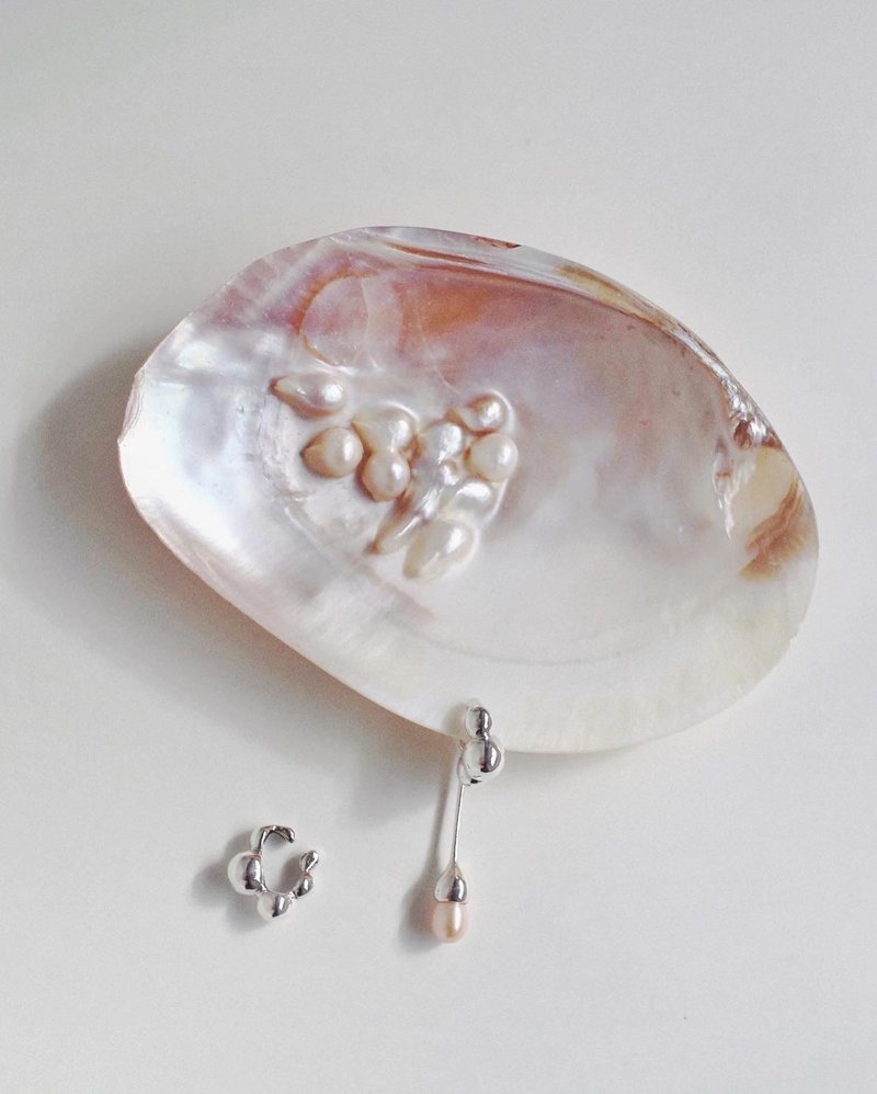 Bubble ear cuff + Pearl  搖擺泡泡耳骨夾-珍珠 - 耳環/耳夾/耳骨夾 - 純銀 粉紅色