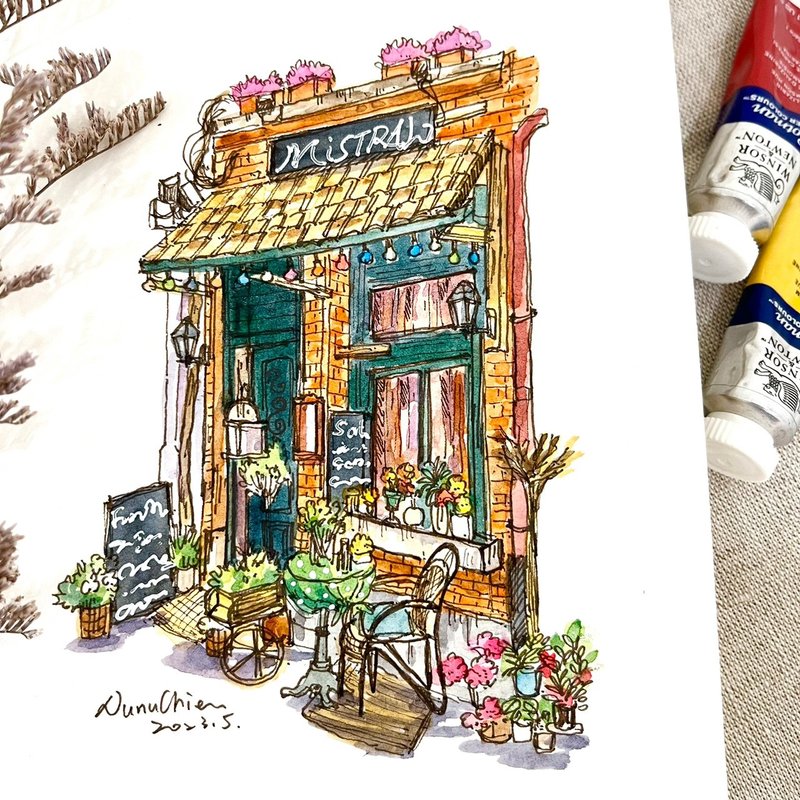 Watercolor sketch‧Romantic cafe‧Hand-painting activities‧Cultural coins - Illustration, Painting & Calligraphy - Paper 