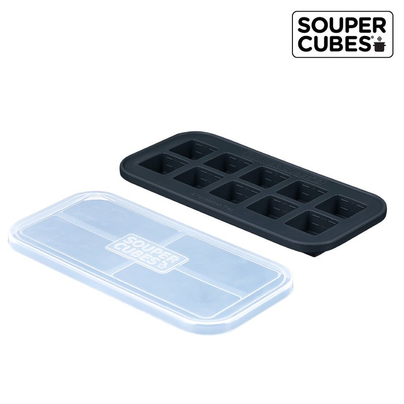 快速出貨-【Souper Cubes】多功能食品級矽膠保鮮盒10格_曜石灰 - 便當盒/食物袋 - 矽膠 黑色