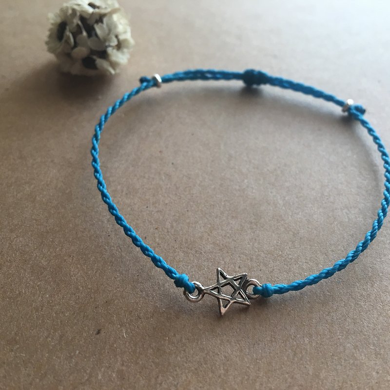 Five-pointed star / Brazilian Wax thread / sterling silver braided bracelet 925 silver bracelet / anklet - Bracelets - Other Metals Blue