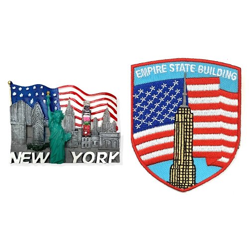 A-ONE 美國紐約地標NYC世界旅行磁鐵+美國 帝國大廈立體繡貼【2件組】特