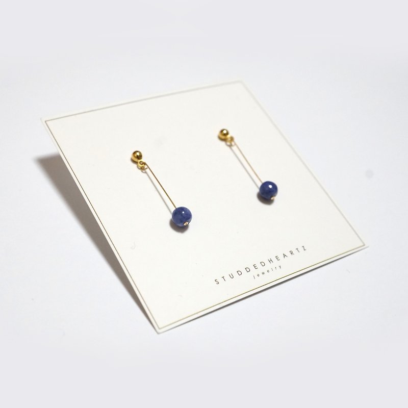 14KGF Mini Sodalite Dangly Earrings - ต่างหู - โลหะ สีทอง