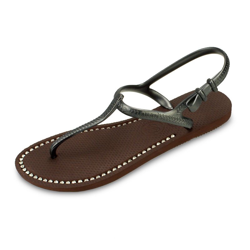 綁帶涼鞋腳型修長款 焦糖棕色 施華洛世奇水晶最超值 - 拖鞋 - 橡膠 