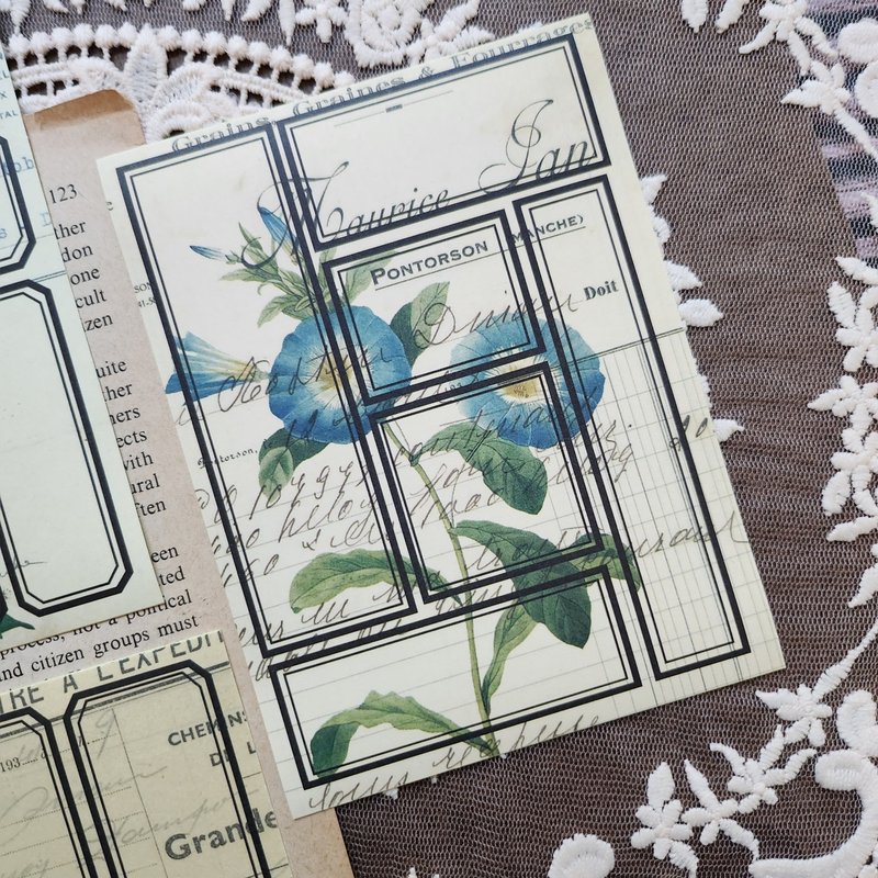 Vintage. Flower document label - สติกเกอร์ - กระดาษ สีเขียว