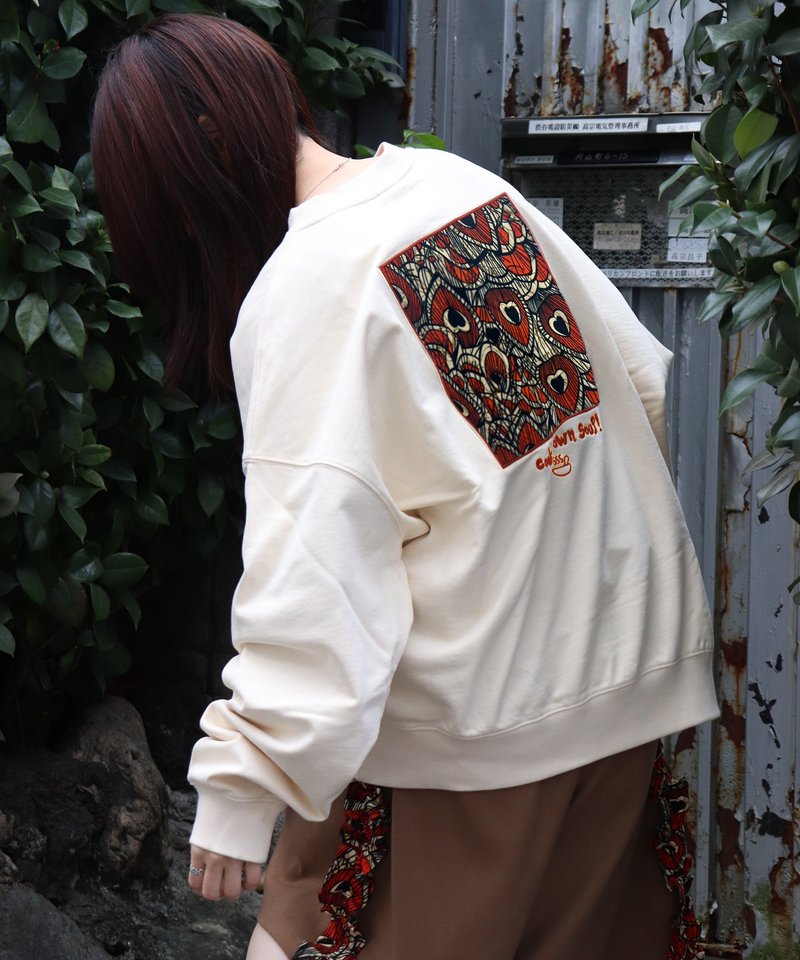 Cook your own soupパッチ刺繍裏毛プルオーバー(IVORY×PAON) - 帽T/大學T - 棉．麻 白色