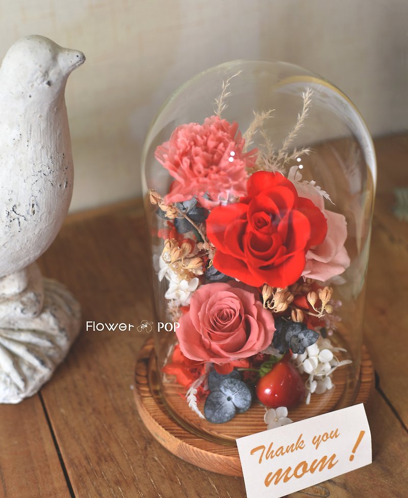 愛のワルツ ミディアムサイズ プリザーブドフラワーガラス時計 - 花瓶・植木鉢 - 寄せ植え・花 レッド
