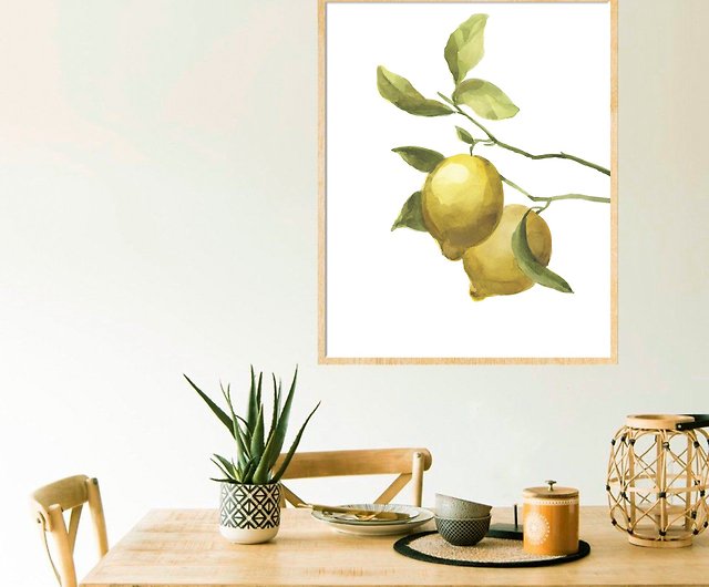 レモンアートプリント 柑橘類 水彩画 レモンの木 黄緑 キッチンアート 