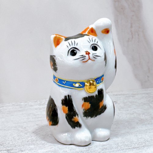 専用　九谷焼　招き三毛猫置物　12cm22cm10cm 送料無料】 10号招き猫・金三毛（九谷焼 招き猫 かわいい 新築祝