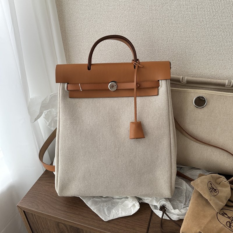 HERMÈS 愛馬仕 Herbag 後背包 - 後背包/背包/書包 - 棉．麻 咖啡色