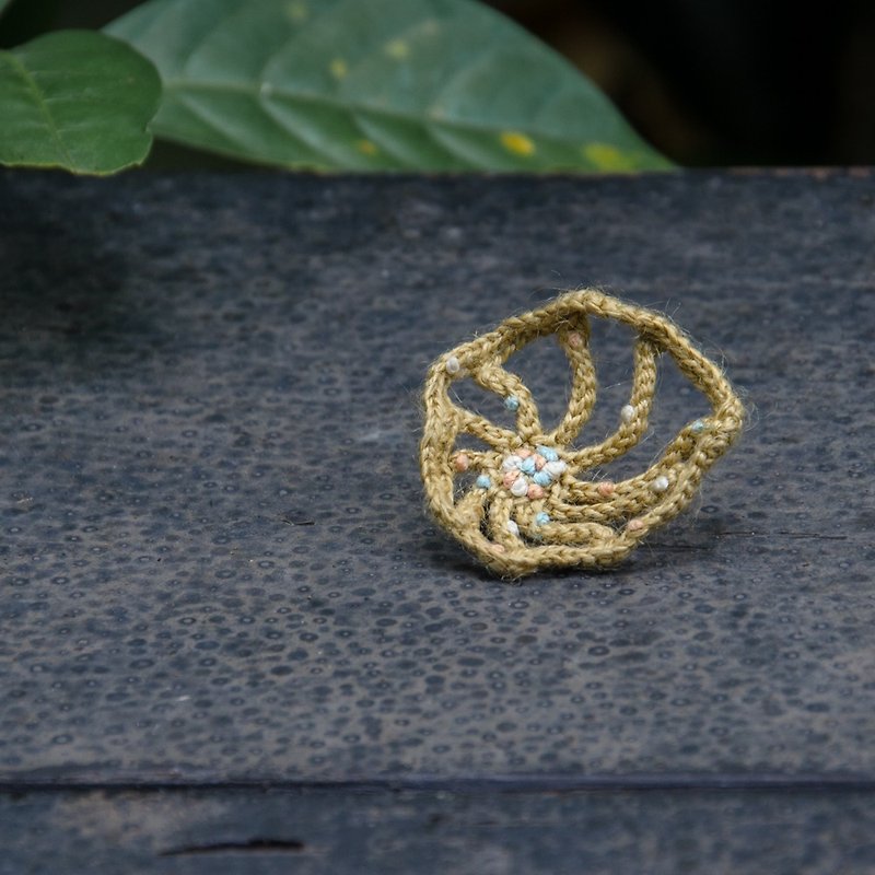 golden crochet earring L. - ต่างหู - ผ้าฝ้าย/ผ้าลินิน สีเหลือง