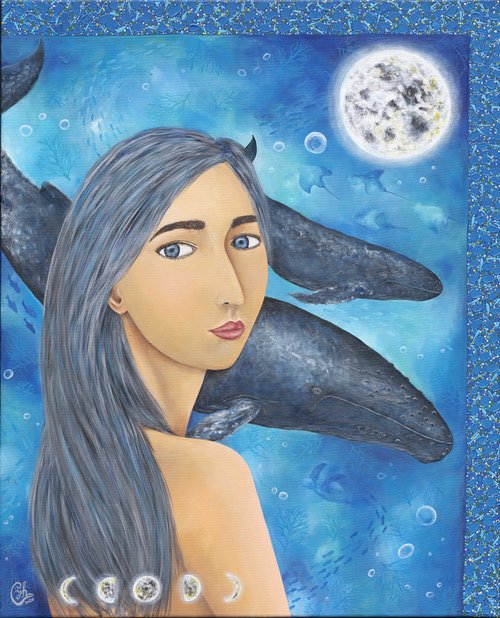 Original Moon&Woman Painting－When We Meet In The Moon-Shine Night