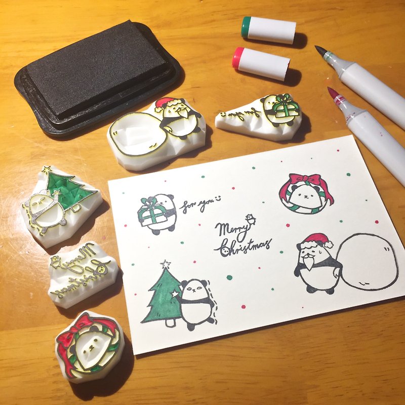 Pandahiyori x DIYJason mini panda stamp (Xmas Edition) - Stamps & Stamp Pads - Rubber White