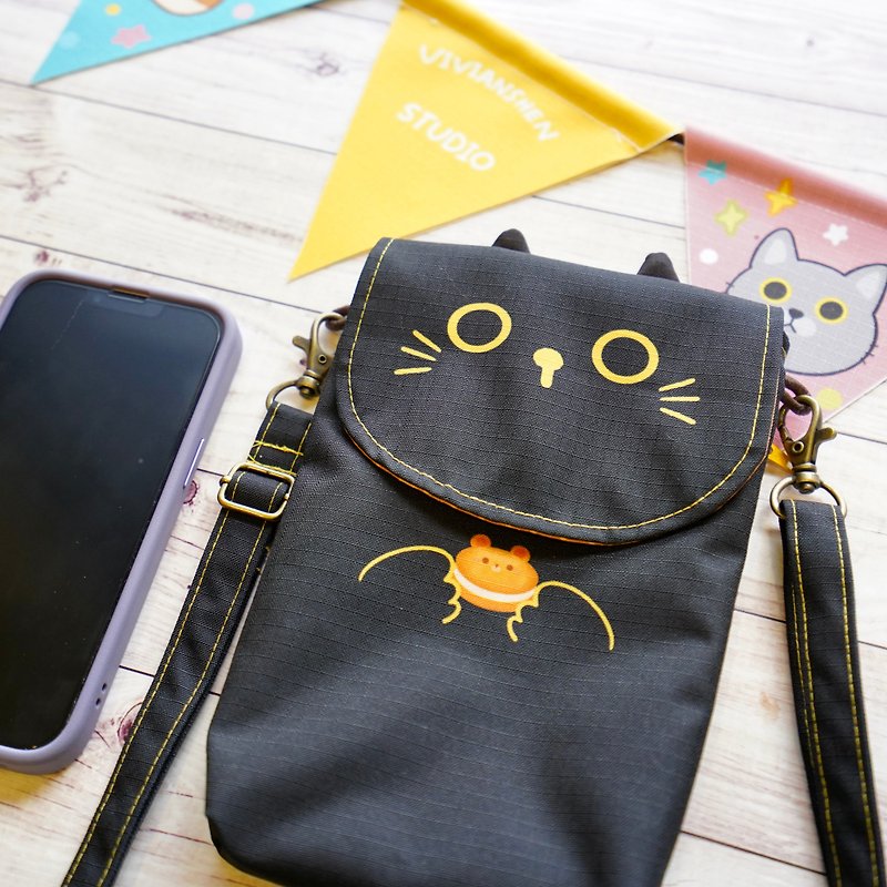Vivianshen Waterproof Carry-On Bag Mobile Phone Bag Travel Bag - Black Cat Jimmy - กระเป๋าแมสเซนเจอร์ - วัสดุกันนำ้ 