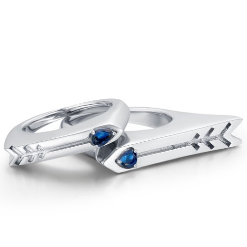 Majade Jewelry Design 箭心形藍寶石情侶對戒-愛的承諾戒指組合-純銀愛情圖章刻字印戒