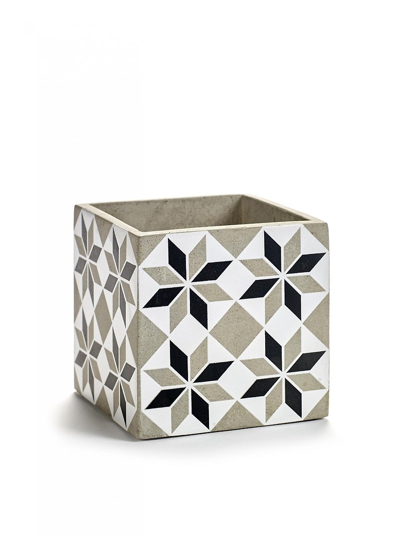 【Belgian SERAX】 Marie geometric pattern cement square basin - in - ตกแต่งต้นไม้ - ปูน สีเทา