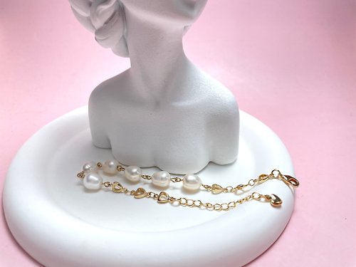 Athena珍珠設計 天然淡水珍珠 巴洛克珍珠 純銀 心型 手鏈