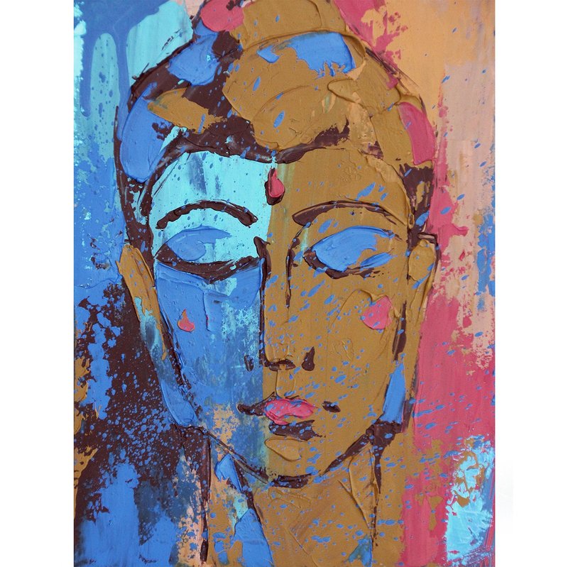 Buddha Painting Meditation Original Art Indian Artwork Buddhism Wall Art Zen - โปสเตอร์ - วัสดุอื่นๆ 