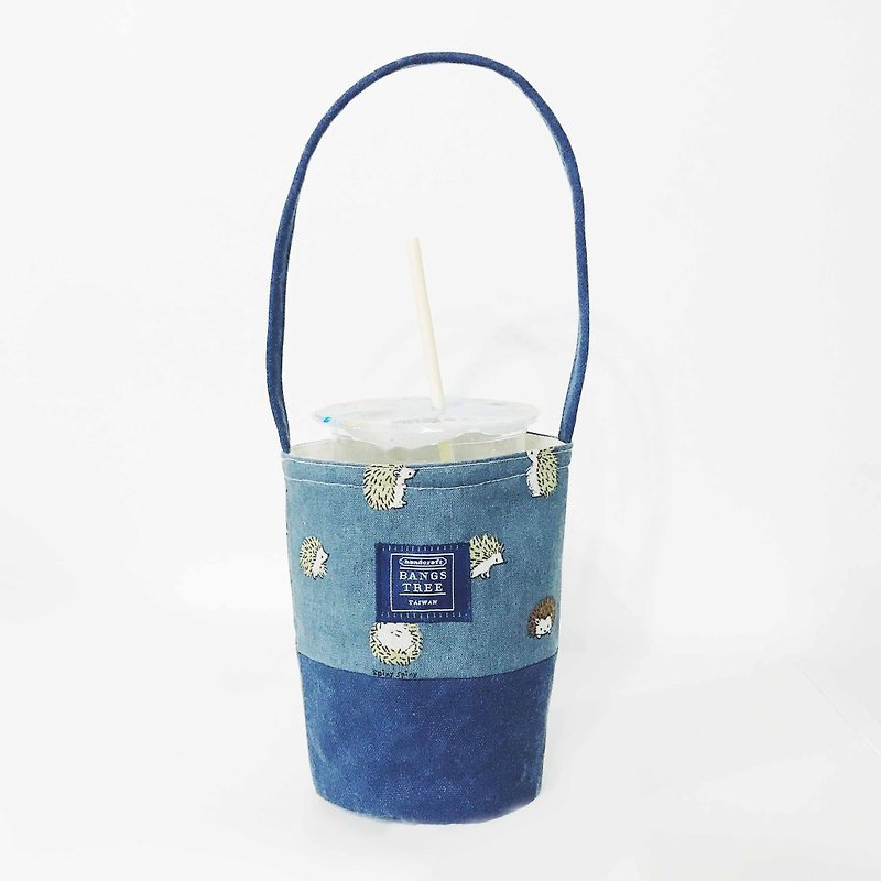 Beverage bag - Small hedgehog - ถุงใส่กระติกนำ้ - ผ้าฝ้าย/ผ้าลินิน สีน้ำเงิน