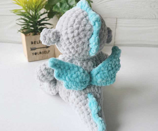 Blue Dragon with wings and spikes on back and tail/ Handmade Toy/ Crochet orders Dragon/ Crochet Stuffed Animal/ Baby Shower Gift/ Newborn Gift