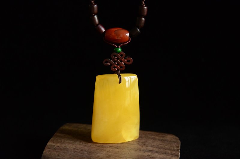 [Still] Amber Natural Organic Gemstone Amber Honey Wax Peaceful Nothing Traditional Literary Necklace - Necklaces - Gemstone Yellow