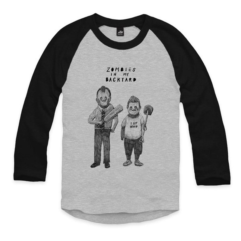 Shaun & Ed - 灰/黑 - 七分袖棒球T恤 - 男 T 恤 - 棉．麻 灰色
