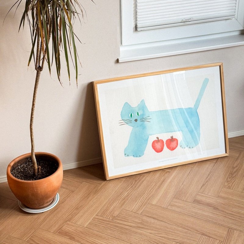現貨 - 韓國插畫品牌 little room - 藍色貓咪 A3 尺寸海報 - 海報/掛畫/掛布 - 紙 藍色