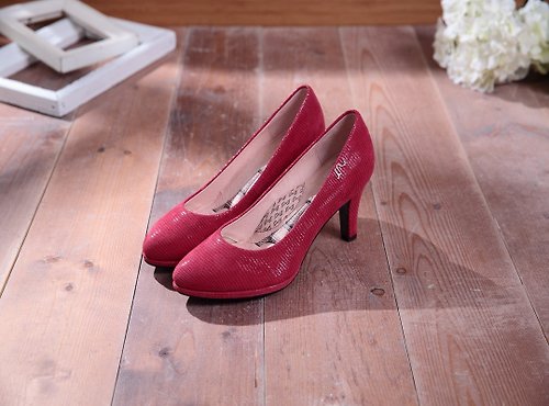 Marconzone 瑪康澤 -精品手工鞋 Bella-時尚紅-壓紋羊皮微尖頭真皮高跟鞋
