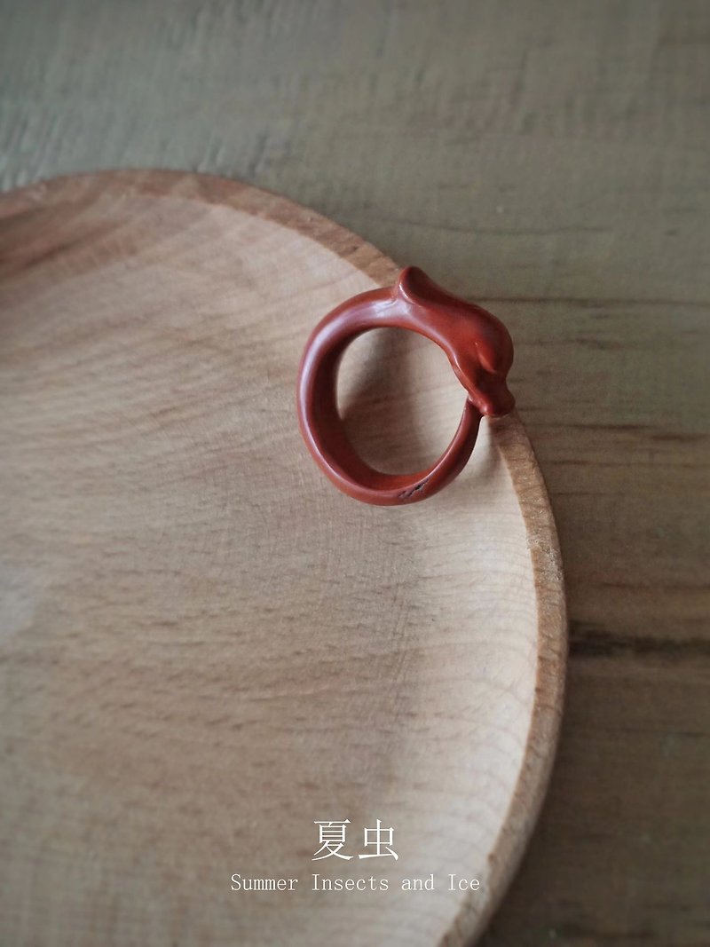 Xia Chong original design natural jade carving dragon shape ring simple and cute new Chinese style - General Rings - Gemstone 