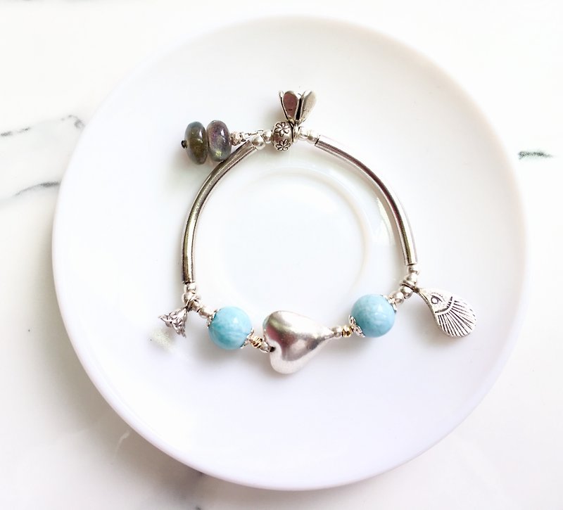 Ops Larimar simple silver elegant  bracelet - Bracelets - Gemstone Blue