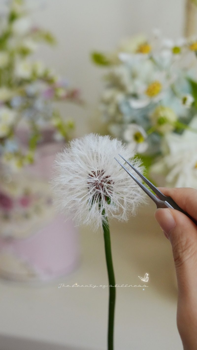 Dandelion single class course on making white blooming dandelions - จัดดอกไม้/ต้นไม้ - ผ้าไหม 