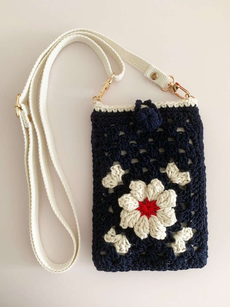 Crochet crossbody mobile pouch - Messenger Bags & Sling Bags - Cotton & Hemp Blue