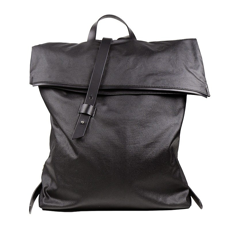 [HANDOS]Shutter Waterproof Wax Canvas Leather Backpack - Black (last piece) - กระเป๋าเป้สะพายหลัง - วัสดุกันนำ้ สีดำ