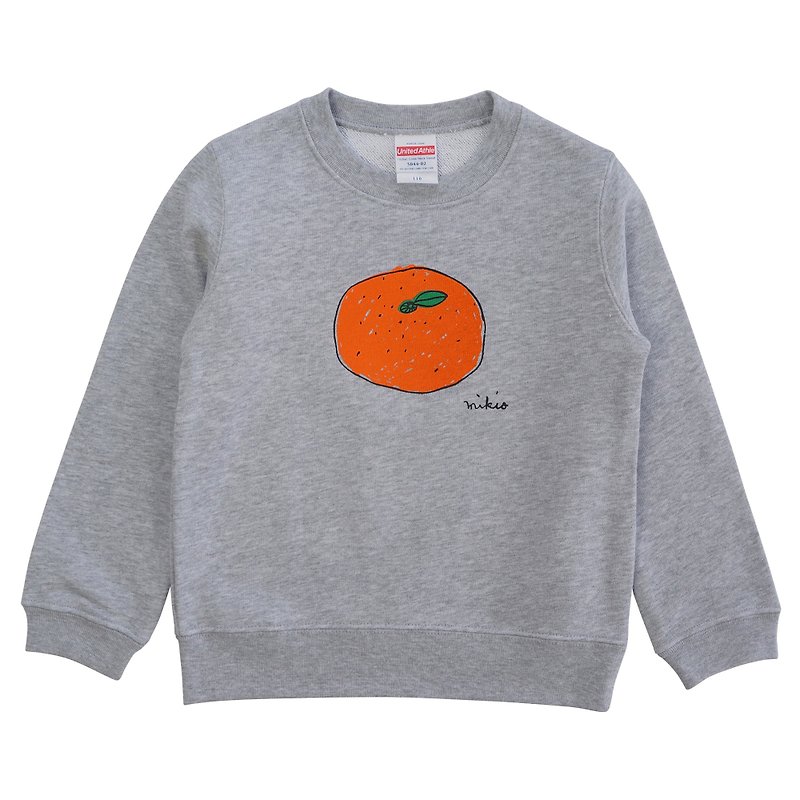 Mikan Kid's Sweatshirt Gray 橘子 Tangerine - เสื้อยืด - ผ้าฝ้าย/ผ้าลินิน สีเทา