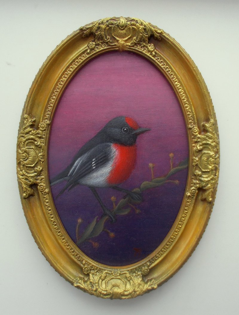 Bird painting in frame Gift idea Oval wall art Bird portrait Ready to hang - ตกแต่งผนัง - วัสดุอื่นๆ หลากหลายสี