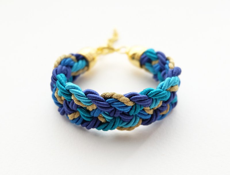 Blue tone and gold rope braided bracelet - Bracelets - Other Materials Blue