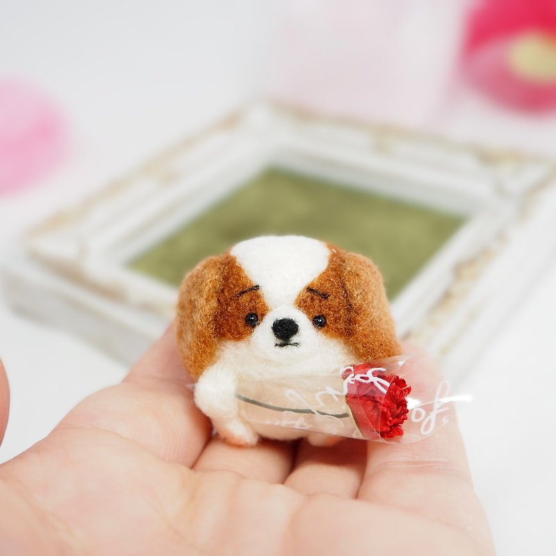 -Mother's Day Only- Baby Cavalier sends a carnation. (Brainheim and 3 others) - Stuffed Dolls & Figurines - Wool Brown