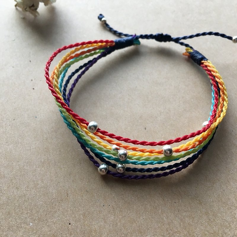 ~M+Bear~ Color red multiple bracelets / thin bracelet / Brazilian Wax thread / sterling silver / braided bracelet - สร้อยข้อมือ - โลหะ หลากหลายสี
