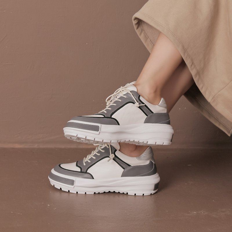 Multi-color stitching - strappy platform casual shoes - gray