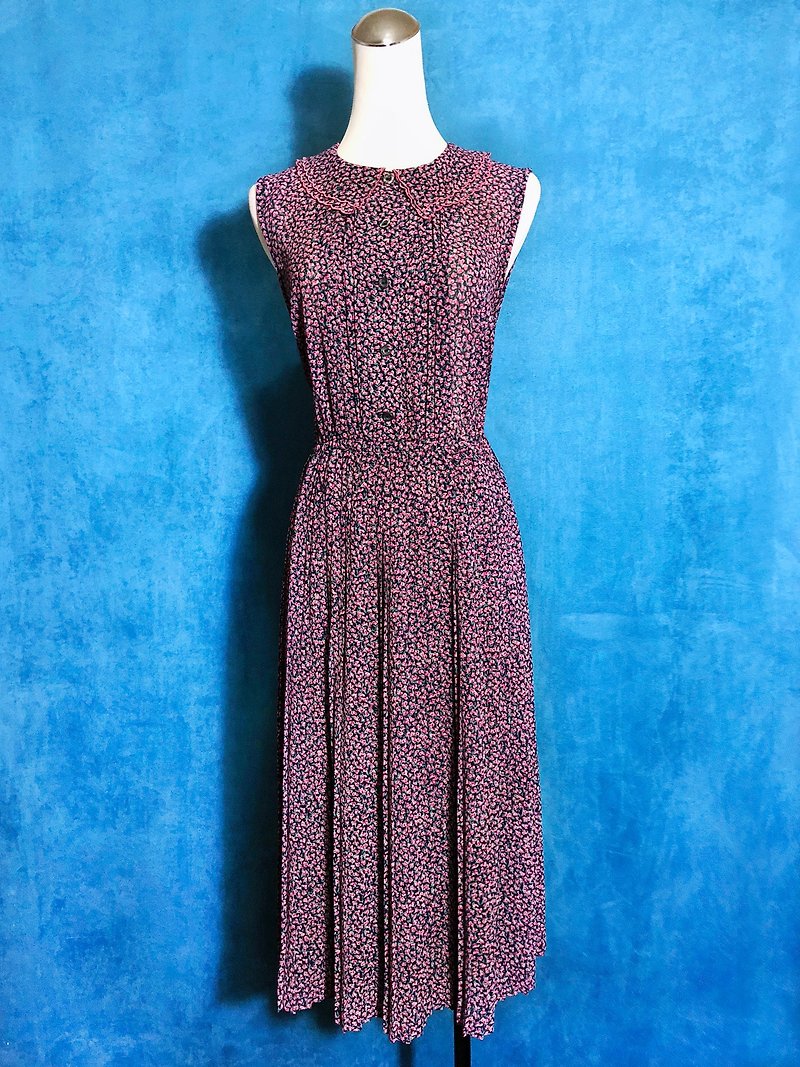 Double flower collar chiffon sleeveless vintage dress / bring back VINTAGE - One Piece Dresses - Polyester Pink