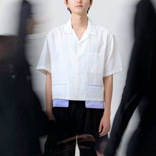 the bugLab 條紋拼接口袋襯衫