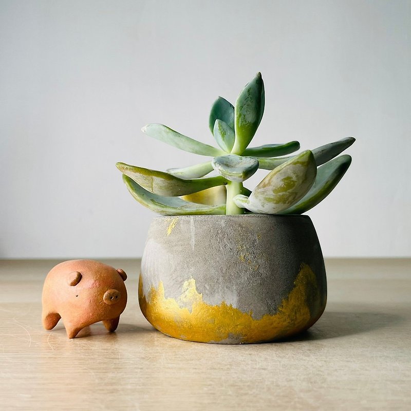 Nordic style golden light forest small Cement round mouth basin - เซรามิก - ปูน สีกากี