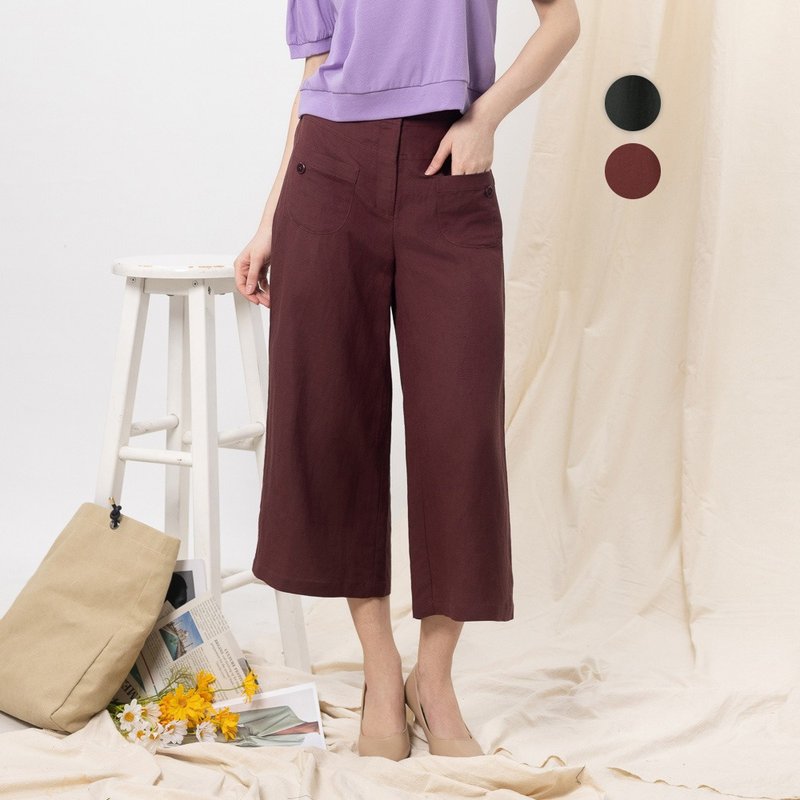 【MEDUSA】率性小口袋棉麻混紡休閒長褲 - 2色(M-XL) | 休閒長褲 - 女長褲 - 棉．麻 咖啡色