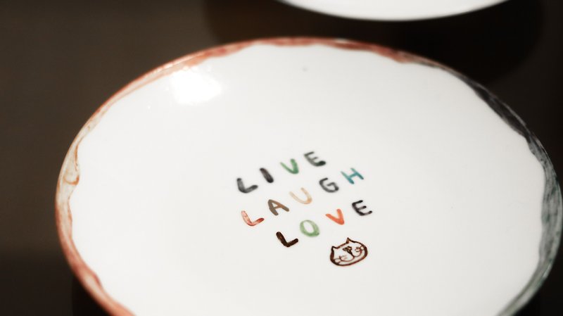 live laugh love white porcelain clay platter - จานและถาด - ดินเผา หลากหลายสี