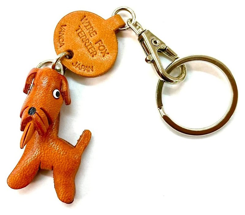 WIRE FOX TERRIER Leather Keychain handmade in Japan collar charm VANCA - ที่ห้อยกุญแจ - หนังแท้ สีนำ้ตาล