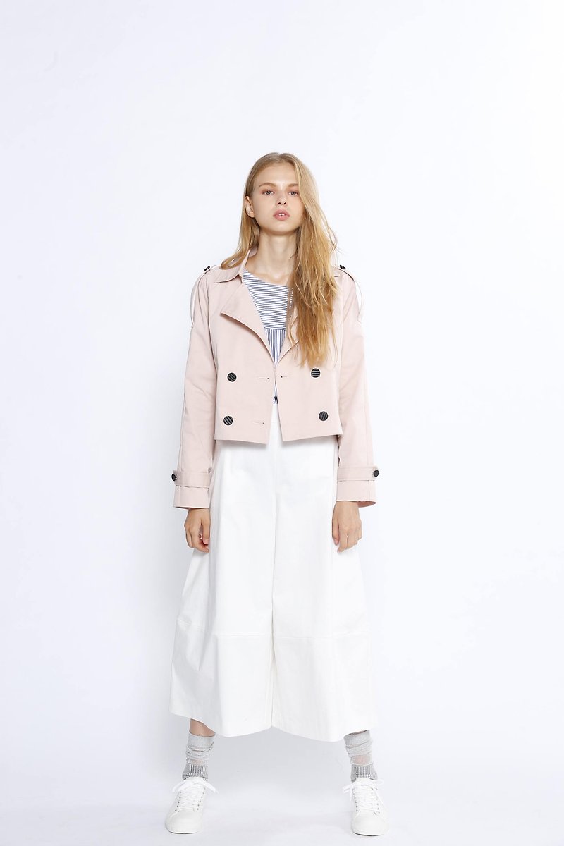 Twill cotton Lackland sleeve loose short windbreaker / powder - Women's Blazers & Trench Coats - Cotton & Hemp Pink