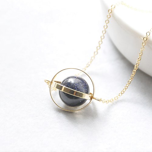 armeiLittleThings armei 金環。藍砂。神秘星球。宇宙 項鍊 Golden Ring。Blue Sandstone。Mysterious Planet。Galaxy Necklace