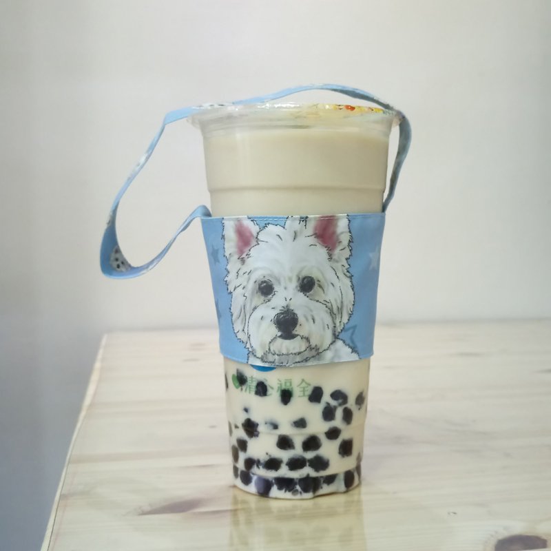 West Highland White Terrier-Double Sided Drink Cup Holder-Dog Sketch Series ~ Double Sided Drink Bag - ถุงใส่กระติกนำ้ - เส้นใยสังเคราะห์ 