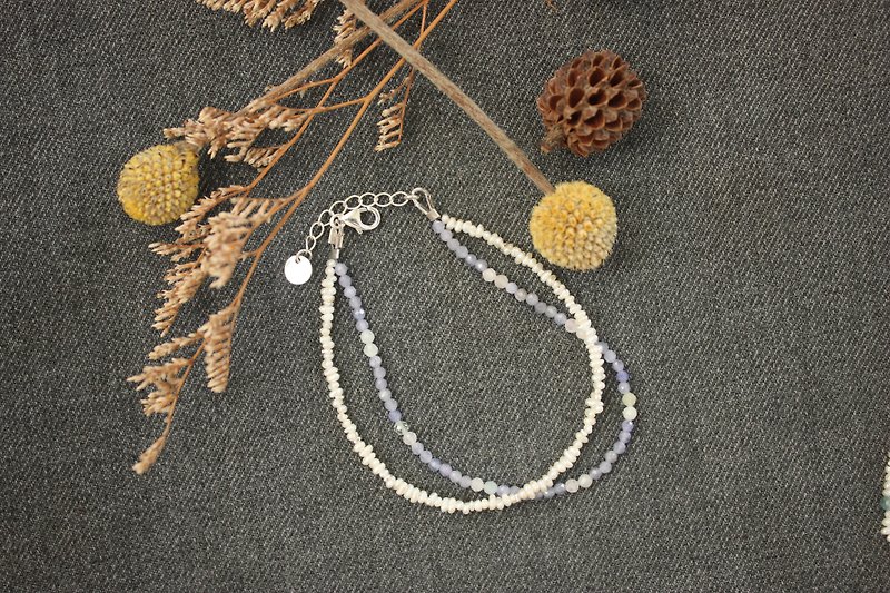 Fine sterling silver bracelet] [natural freshwater pearl / Tanzanite / Morgan Stone. Designer hand-made goods