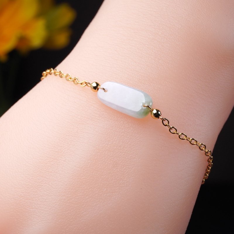 冰種飄綠翡翠隨形手鍊 14K包金 | 天然緬甸玉A貨翡翠 | 送禮 - 手鍊/手環 - 玉石 多色