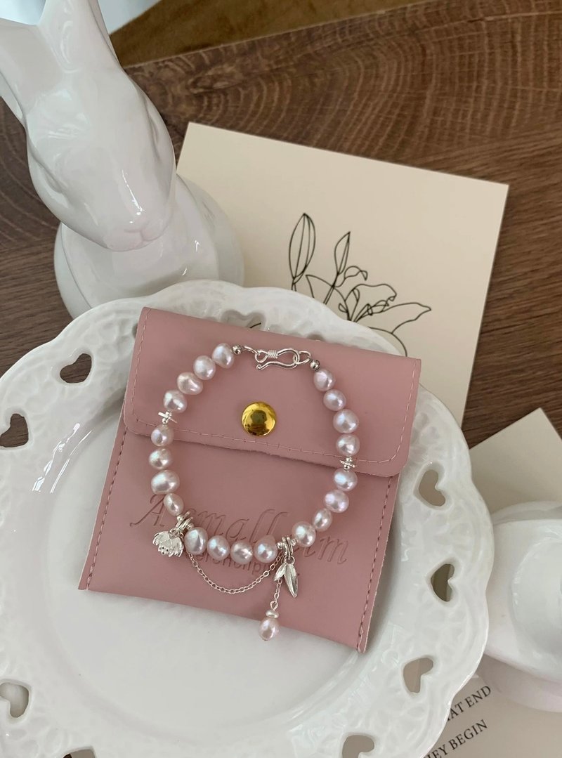 YuanPearl natural aurora purple pink baroque pearl bracelet elegant temperament jewelry 925 pure silver bracelet - Bracelets - Pearl White